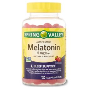 Spring Valley Non GMO Melatonin Dietary Supplement Gummies, Strawberry, 5 mg, 120 Count